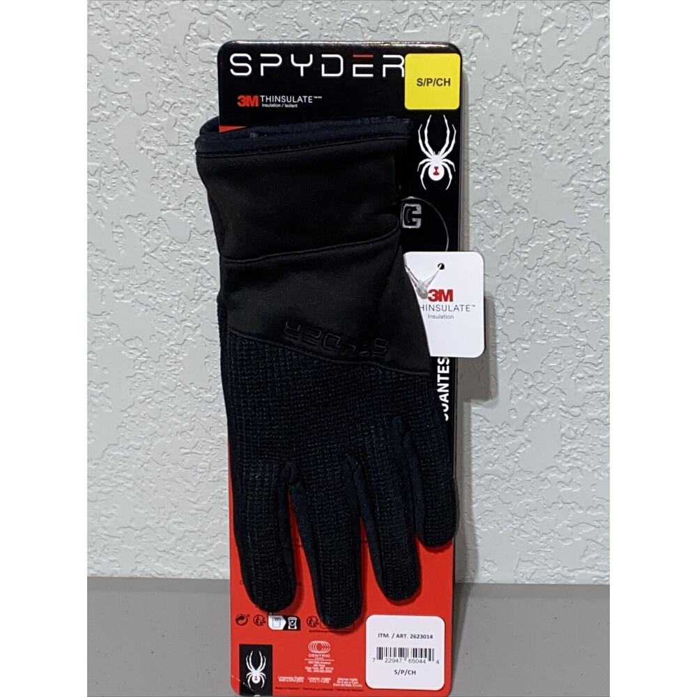 Spyder Black Stretch‎ Fleece Leather Palm Touch Tip Gloves 3M Insulated Size S